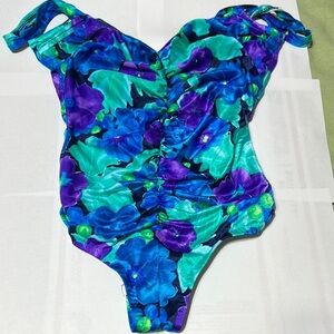 LE COVE Cove Blue and Purple One Piece Swimsuit with Sweetheart Neckline